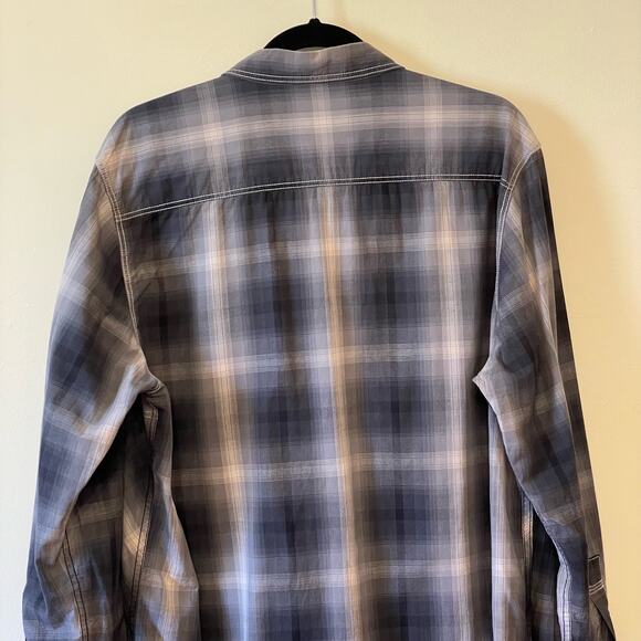 INC L plaid western long sleeve button down t-shirt gray white cotton cowboy - Picture 6 of 7
